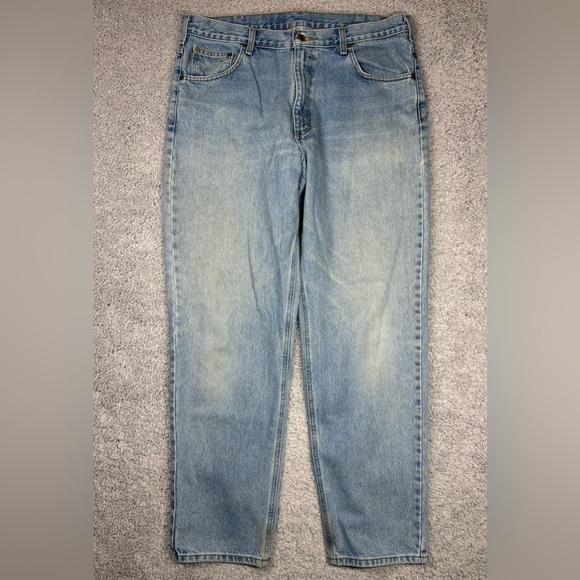 Carhartt Pants Mens 38 x 32 Relaxed Fit Light Wash Style B17 STW Cotton Utility - Picture 1 of 5